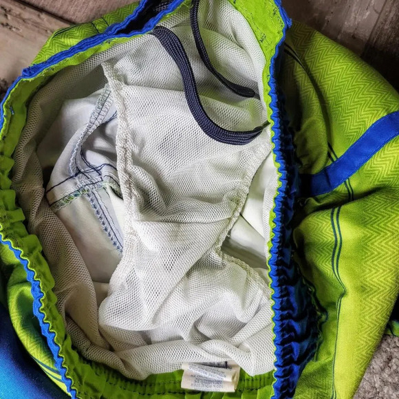 OP Ocean Pacific Green and Blue Boys Swim Trunks Board Shorts Size XS 4-5 EUC - Picture 9 of 14